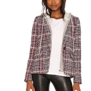 Central Park West Multicolor Coco Plaid Blazer with Removable Hood